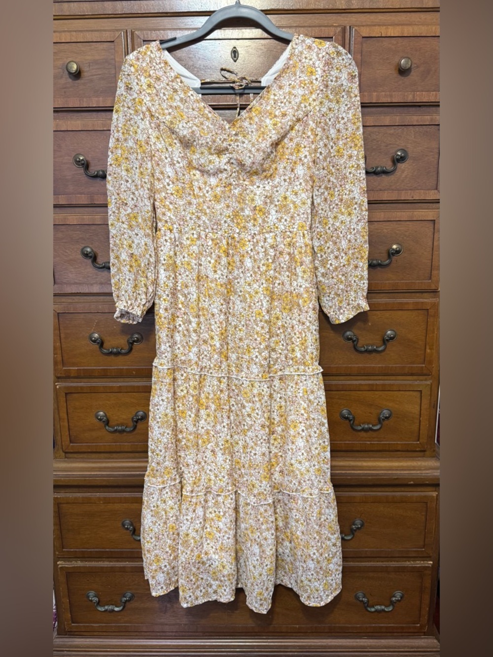 Yellow Floral Cottagecore Boho Smocked Midi Prairie Dress Sincerely Jules Small